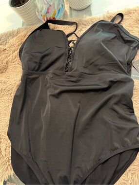 torrid Black Lace-Up One-Piece Swim